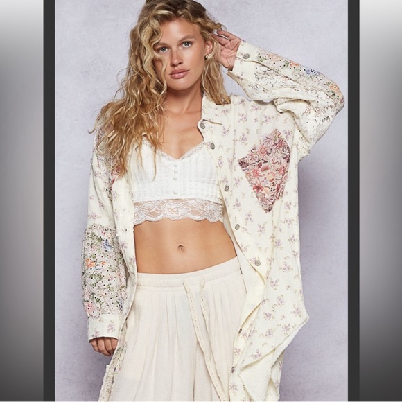 POL Jackets & Blazers - POL Floral Lace Shirt Jacket